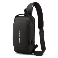 Anti-Diebstahl-Crossbody-Sling Wasser- & Kratzfeste leichter Schulter-Rucksack mit USB-Ladeanschluss (Schwarz)